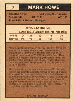 1975-76 O-Pee-Chee WHA #7 Mark Howe Back