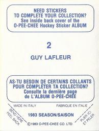 1983-84 O-Pee-Chee Stickers #2 Guy Lafleur Back