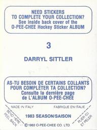 1983-84 O-Pee-Chee Stickers #3 Darryl Sittler Back