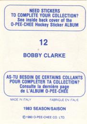 1983-84 O-Pee-Chee Stickers #12 Bobby Clarke  Back