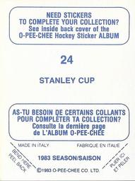 1983-84 O-Pee-Chee Stickers #24 Stanley Cup Back