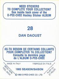 1983-84 O-Pee-Chee Stickers #28 Dan Daoust  Back