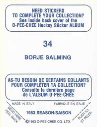 1983-84 O-Pee-Chee Stickers #34 Borje Salming  Back