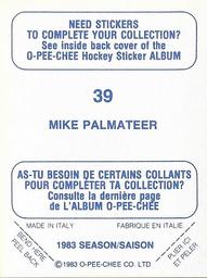 1983-84 O-Pee-Chee Stickers #39 Mike Palmateer  Back