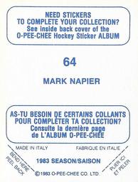 1983-84 O-Pee-Chee Stickers #64 Mark Napier  Back