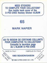 1983-84 O-Pee-Chee Stickers #65 Mark Napier  Back