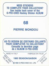 1983-84 O-Pee-Chee Stickers #68 Pierre Mondou  Back