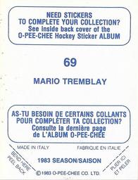 1983-84 O-Pee-Chee Stickers #69 Mario Tremblay  Back