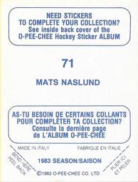 1983-84 O-Pee-Chee Stickers #71 Mats Naslund  Back