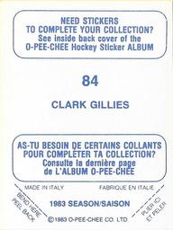 1983-84 O-Pee-Chee Stickers #84 Clark Gillies  Back