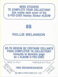 1983-84 O-Pee-Chee Stickers #88 Rollie Melanson  Back