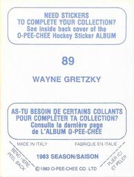 1983-84 O-Pee-Chee Stickers #89 Wayne Gretzky  Back