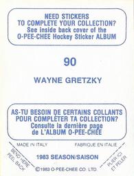 1983-84 O-Pee-Chee Stickers #90 Wayne Gretzky  Back