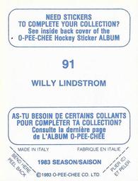 1983-84 O-Pee-Chee Stickers #91 Willy Lindstrom  Back