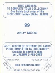 1983-84 O-Pee-Chee Stickers #99 Andy Moog  Back