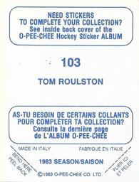 1983-84 O-Pee-Chee Stickers #103 Tom Roulston  Back