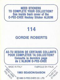 1983-84 O-Pee-Chee Stickers #114 Gordie Roberts  Back
