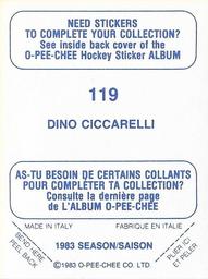 1983-84 O-Pee-Chee Stickers #119 Dino Ciccarelli  Back