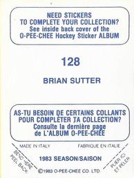 1983-84 O-Pee-Chee Stickers #128 Brian Sutter  Back