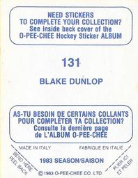 1983-84 O-Pee-Chee Stickers #131 Blake Dunlop  Back