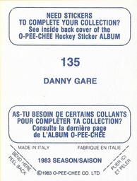 1983-84 O-Pee-Chee Stickers #135 Danny Gare  Back