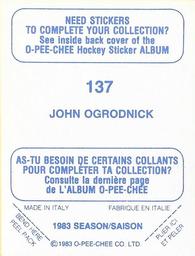 1983-84 O-Pee-Chee Stickers #137 John Ogrodnick  Back