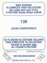 1983-84 O-Pee-Chee Stickers #138 John Ogrodnick  Back