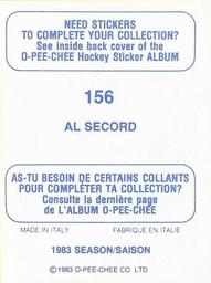 1983-84 O-Pee-Chee Stickers #156 Al Secord  Back