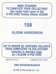 1983-84 O-Pee-Chee Stickers #158 Glenn Anderson  Back