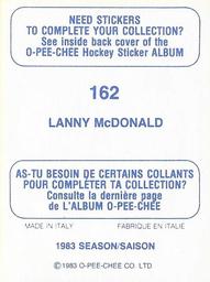 1983-84 O-Pee-Chee Stickers #162 Lanny McDonald Back
