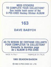1983-84 O-Pee-Chee Stickers #163 Dave Babych Back