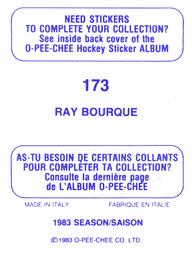 1983-84 O-Pee-Chee Stickers #173 Ray Bourque  Back