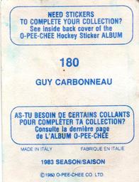 1983-84 O-Pee-Chee Stickers #180 Guy Carbonneau  Back