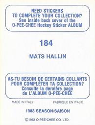 1983-84 O-Pee-Chee Stickers #184 Mats Hallin  Back