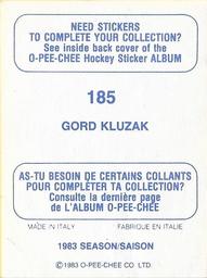 1983-84 O-Pee-Chee Stickers #185 Gord Kluzak  Back