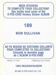1983-84 O-Pee-Chee Stickers #189 Bob Sullivan  Back