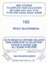 1983-84 O-Pee-Chee Stickers #193 Brad McCrimmon  Back