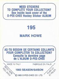 1983-84 O-Pee-Chee Stickers #195 Mark Howe  Back