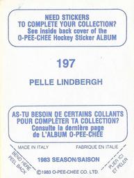 1983-84 O-Pee-Chee Stickers #197 Pelle Lindbergh  Back