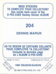 1983-84 O-Pee-Chee Stickers #204 Dennis Maruk  Back