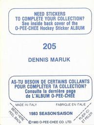 1983-84 O-Pee-Chee Stickers #205 Dennis Maruk  Back