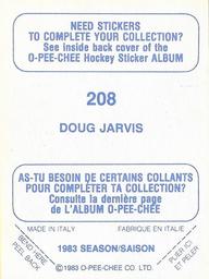 1983-84 O-Pee-Chee Stickers #208 Doug Jarvis  Back