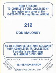 1983-84 O-Pee-Chee Stickers #212 Don Maloney  Back