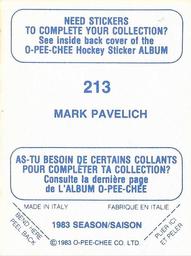 1983-84 O-Pee-Chee Stickers #213 Mark Pavelich  Back