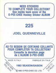 1983-84 O-Pee-Chee Stickers #225 Joel Quenneville  Back