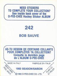 1983-84 O-Pee-Chee Stickers #242 Bob Sauve  Back