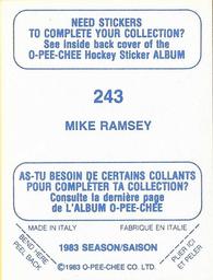 1983-84 O-Pee-Chee Stickers #243 Mike Ramsey  Back