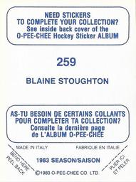 1983-84 O-Pee-Chee Stickers #259 Blaine Stoughton  Back