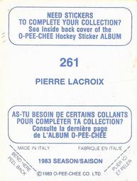 1983-84 O-Pee-Chee Stickers #261 Pierre Lacroix  Back