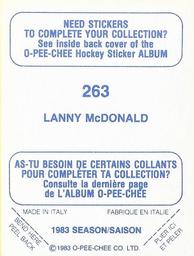 1983-84 O-Pee-Chee Stickers #263 Lanny McDonald  Back
